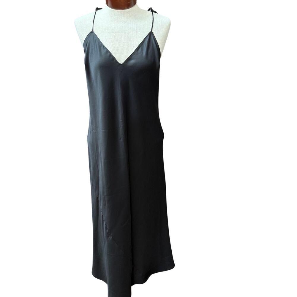 Victorias Secret Womens Large Black Satin Slip Dress Gown Lingerie Tie Details